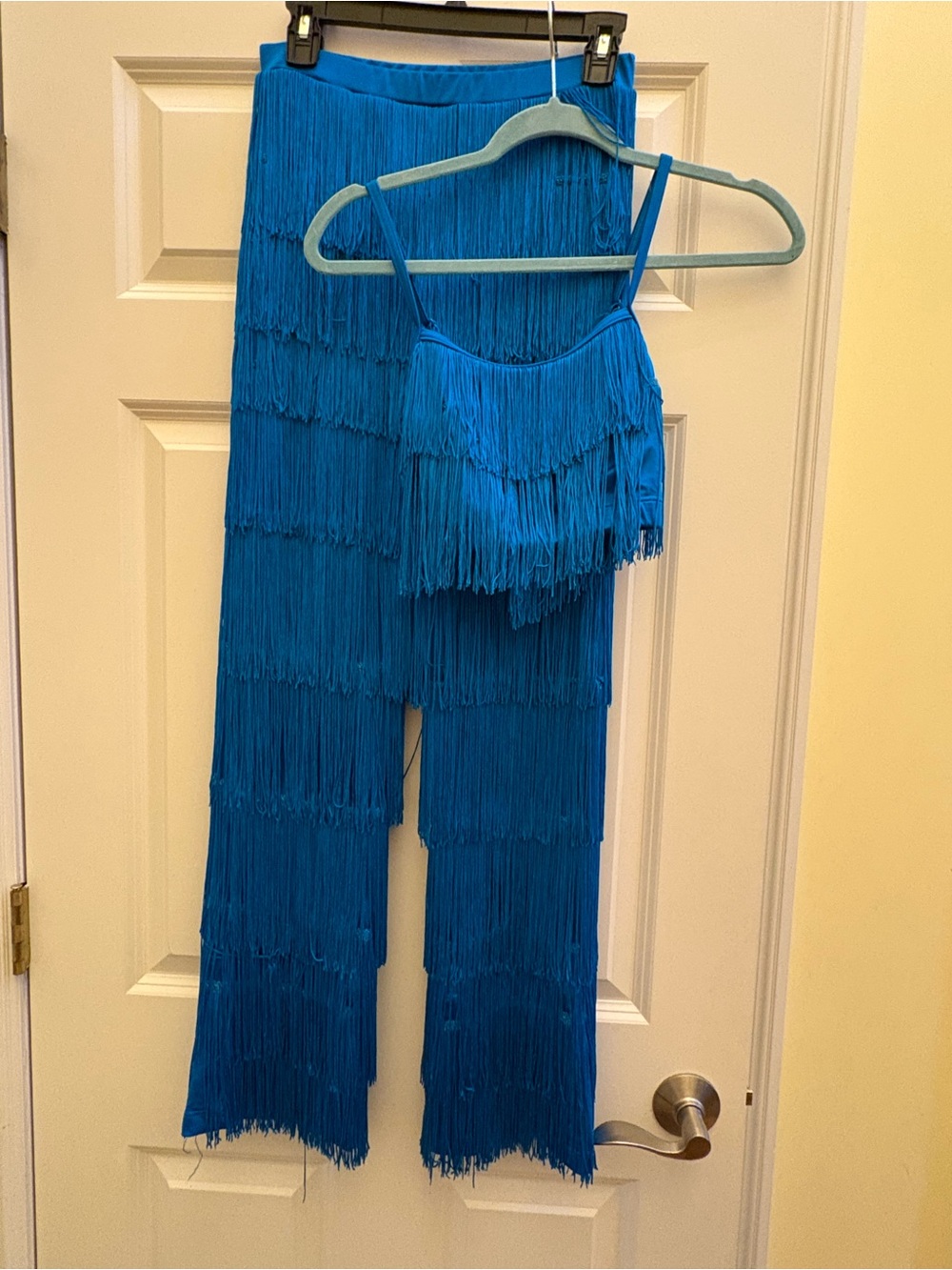 Weissman Electric Blue Fringe Wide-Leg Jumpsuit Set
